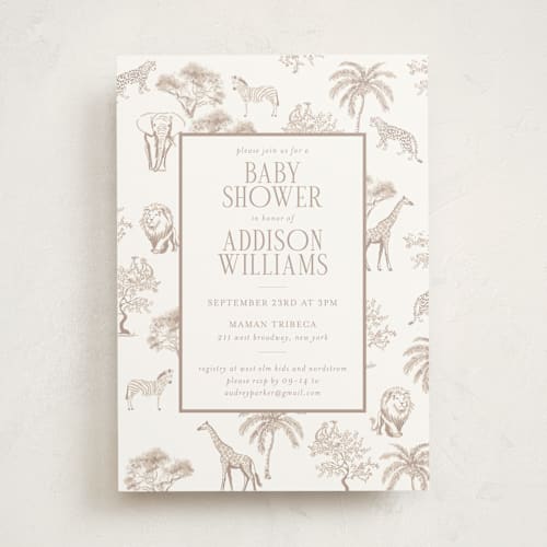 This is a cocoa baby shower invitations with standard by Jenna Holcomb called safari printing on signature in standard