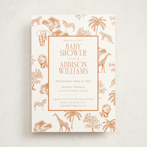 This is a tangerine baby shower invitations with standard by Jenna Holcomb called safari printing on signature in standard