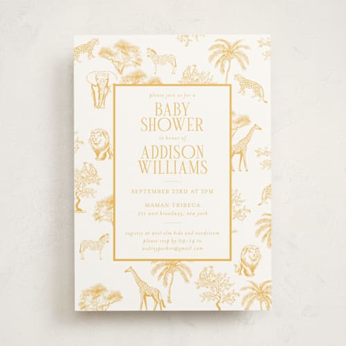 This is a sunshine baby shower invitations with standard by Jenna Holcomb called safari printing on signature in standard