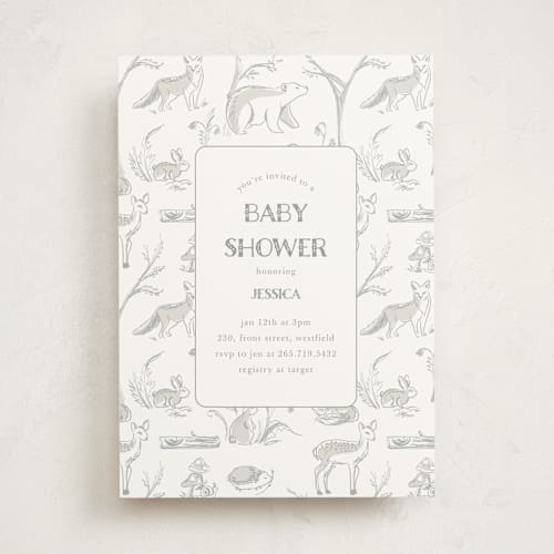 This is a wind baby shower invitations with standard by Teju Reval called forest toile printing on signature in standard