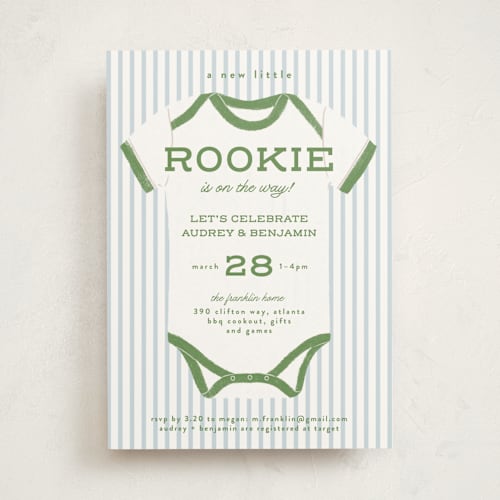 This is a leaf baby shower invitations with standard by Paper Raven Co. called rookie season printing on signature in standard