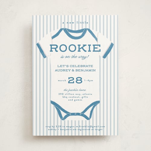 This is a sky baby shower invitations with standard by Paper Raven Co. called rookie season printing on signature in standard