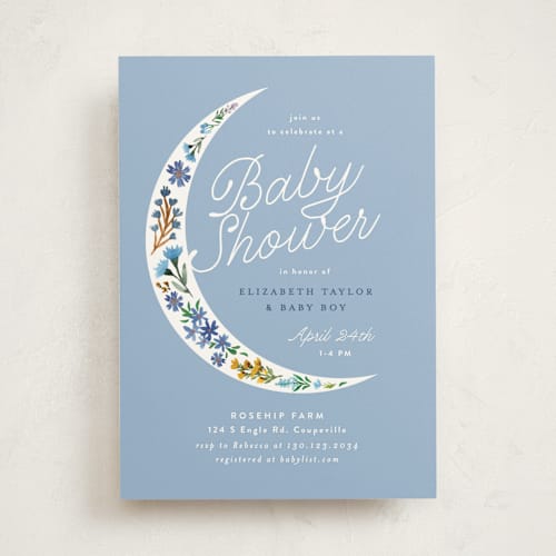 This is a moon flower baby shower invitations with standard by Alethea and Ruth called floral moon printing on signature in standard