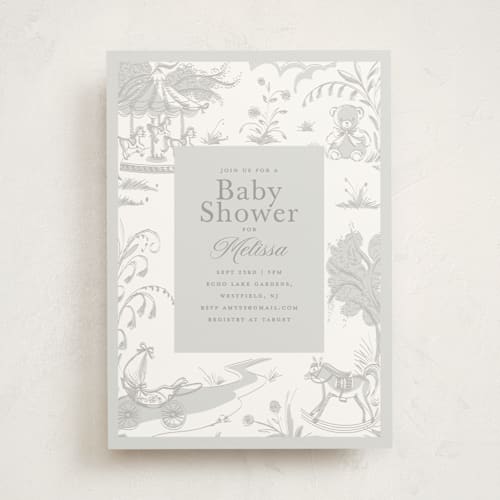 This is a wind baby shower invitations with standard by Teju Reval called baby toile printing on signature in standard