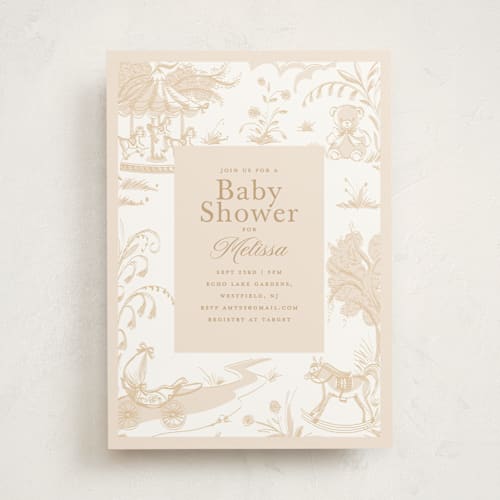 This is a sunshine baby shower invitations with standard by Teju Reval called baby toile printing on signature in standard