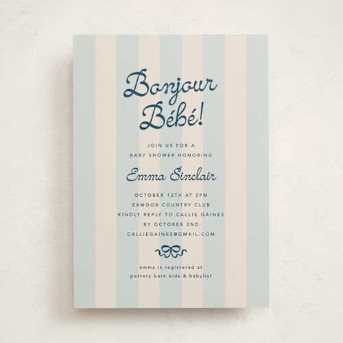 This is a marina baby shower invitations with standard by Olivia Raufman called mariniere printing on signature in standard