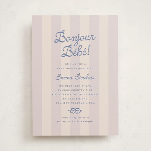This is a lavender baby shower invitations with standard by Olivia Raufman called mariniere printing on signature in standard