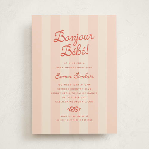 This is a apricot baby shower invitations with standard by Olivia Raufman called mariniere printing on signature in standard