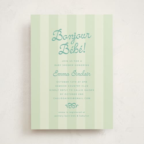 This is a mint baby shower invitations with standard by Olivia Raufman called mariniere printing on signature in standard