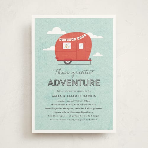 This is a ruby baby shower invitations with standard by Olivia Raufman called cute camper printing on signature in standard