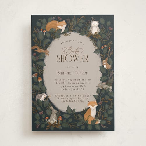 This is a forest baby shower invitations with standard by Joanna Griffin called woodland baby shower printing on signature in standard