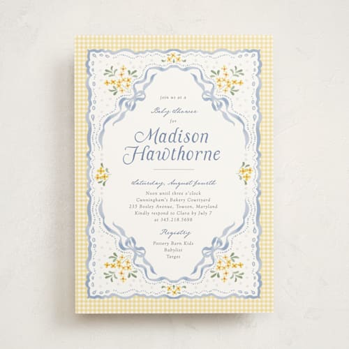 This is a sunshine baby shower invitations with standard by Erin L. Wilson called baby eyelet printing on signature in standard