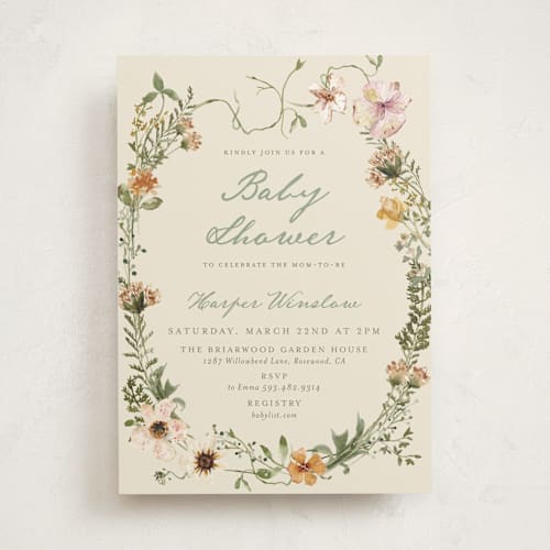 This is a cream baby shower invitations with standard by Reilly Kavanaugh called whimsical baby shower printing on signature in standard