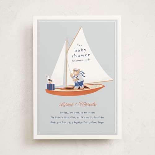 This is a sky baby shower invitations with standard by Becky Nimoy called sailor bear printing on signature in standard