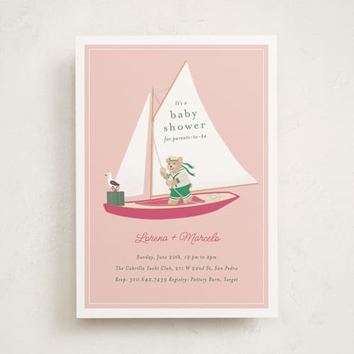 This is a blush baby shower invitations with standard by Becky Nimoy called sailor bear printing on signature in standard