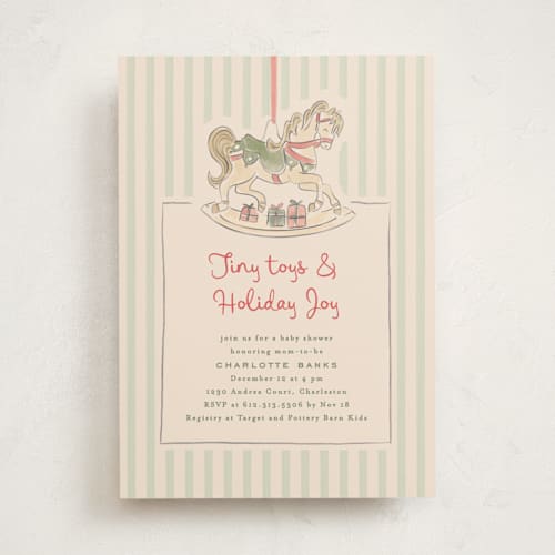 This is a peppermint baby shower invitations with standard by Creo Study called toys and joy printing on signature in standard