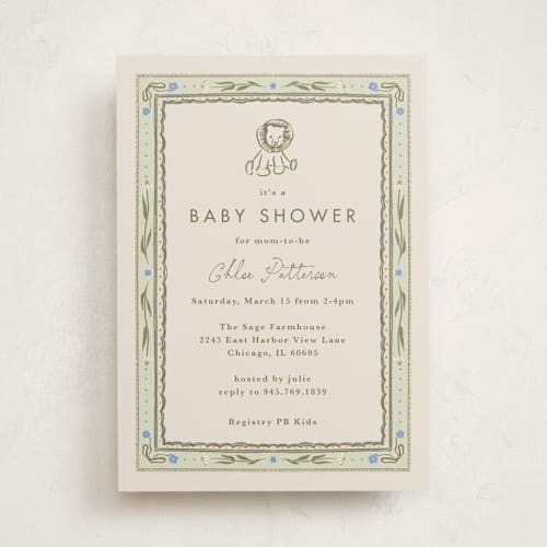 This is a seafoam baby shower invitations with standard by Lucrecia Caporale called baby little toys printing on signature in standard