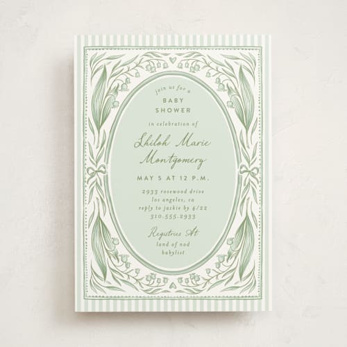 This is a lilypad baby shower invitations with standard by Leah Bisch called lily printing on signature in standard