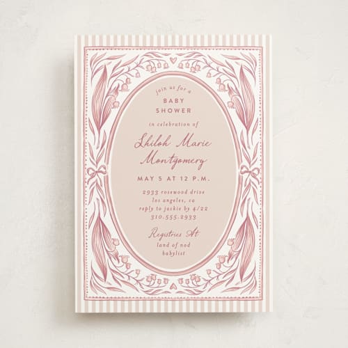 This is a rose baby shower invitations with standard by Leah Bisch called lily printing on signature in standard
