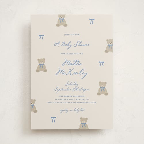 This is a waterfall baby shower invitations with standard by Kelly Watkins called so beary cute printing on signature in standard