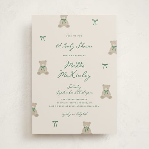 This is a grass baby shower invitations with standard by Kelly Watkins called so beary cute printing on signature in standard