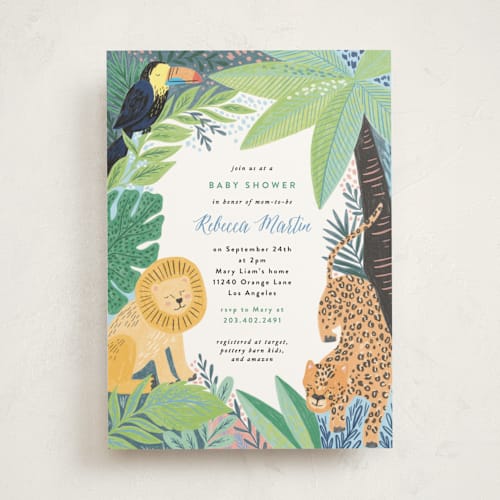 This is a canary baby shower invitations with standard by Alethea and Ruth called jungle animal sketchbook printing on signature in standard