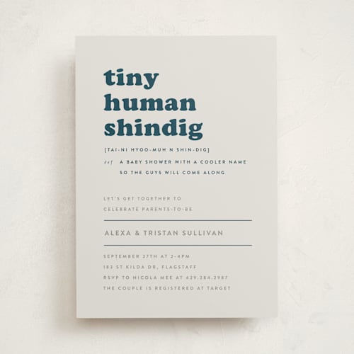 This is a whale baby shower invitations with standard by Corinne Malesic called tiny human printing on signature in standard