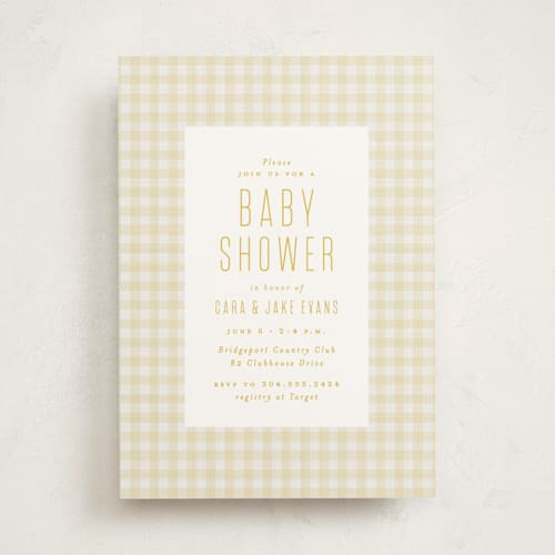 This is a butter baby shower invitations with standard by Lea Delaveris called charming printing on signature in standard