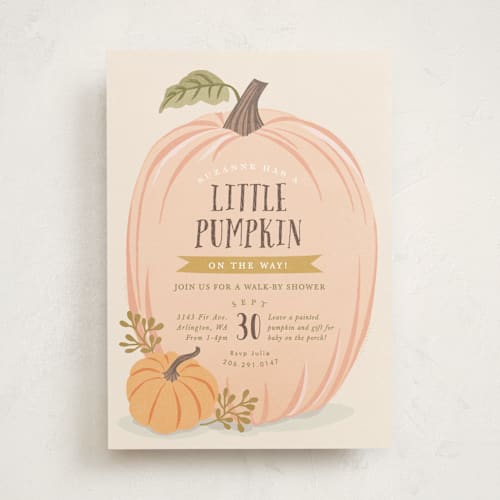 This is a mustard baby shower invitations with standard by Karidy Walker called autumn pumpkin printing on signature in standard