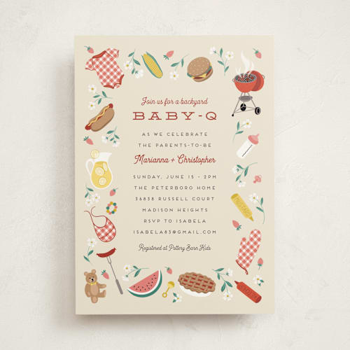 This is a ketchup baby shower invitations with standard by Jamie Alexander called baby-q printing on signature in standard