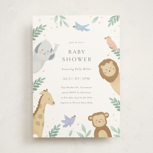 This is a mint baby shower invitations with standard by Christy Hy Lee called jungle animals printing on signature in standard