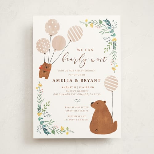This is a cloud baby shower invitations with standard by Cindy Chu called we can bearly wait printing on signature in standard