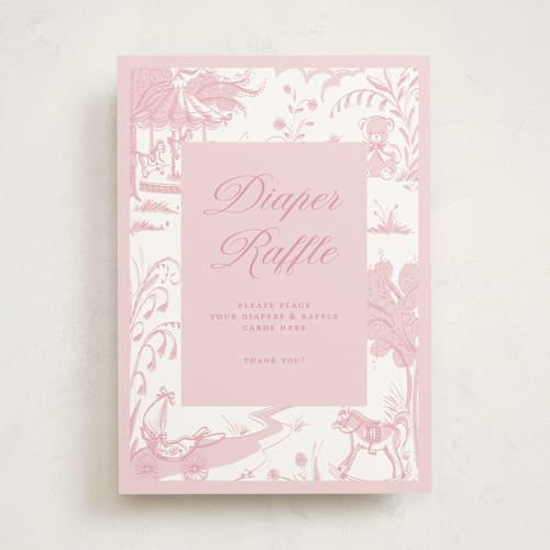 This is a blush baby shower decorations with standard by Teju Reval called baby toile printing on doublethick in 5x7