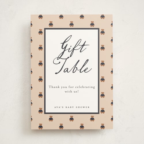 This is a navy baby shower decorations with standard by Erin German called teddy bear monogram printing on doublethick in 5x7