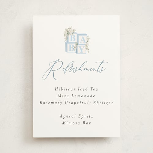 This is a baby blue baby shower decorations with standard by Itsy Belle Studio called botanical blocks printing on doublethick in 5x7