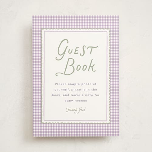 This is a lilac baby shower decorations with standard by Leah Bisch called sweet pea printing on doublethick in 5x7