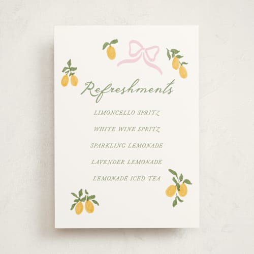 This is a pink lemonade baby shower decorations with standard by Angela Garrick called lemon and ribbon printing on doublethick in 5x7