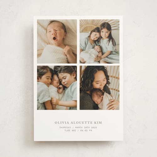 This is a snow birth announcements with standard by Bramble Studio called love in a grid printing on signature in standard
