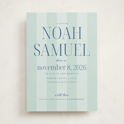 This is a seagrass birth announcements with standard by Claudia Orengo called simple happiness printing on signature in standard