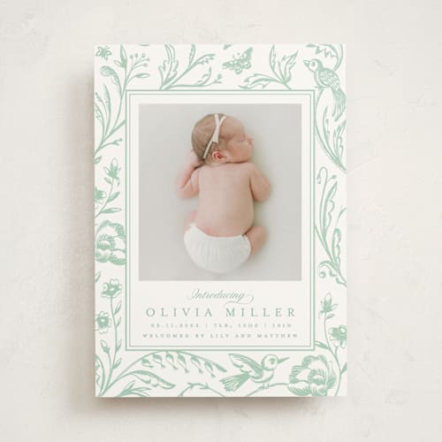 This is a forest birth announcements with standard by Teju Reval called dreamy garden printing on signature in standard