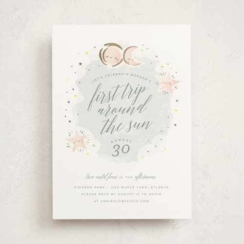 This is a sky kids birthday invitations with foil pressed by Lori Wemple called birthday stars printing on signature in standard