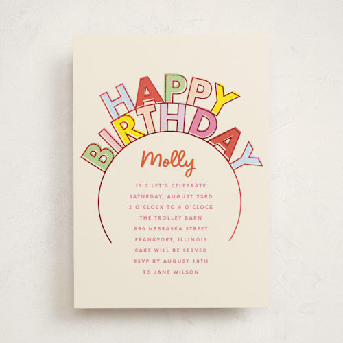 This is a candy kids birthday invitations with foil pressed by Baumbirdy called birthday crown printing on signature in standard