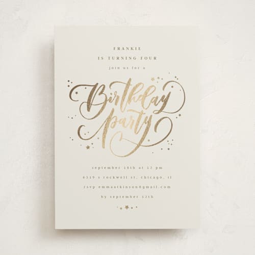 This is a pudding kids birthday invitations with foil pressed by Anastasia Makarova called birthday swirls printing on signature in standard