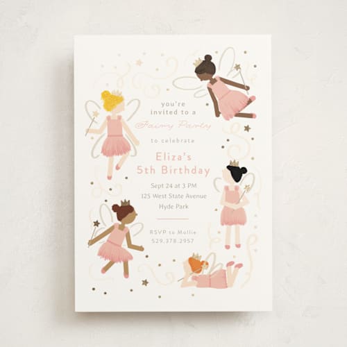 This is a cotton candy kids birthday invitations with foil pressed by JeAnna Casper called fairyland printing on signature in standard