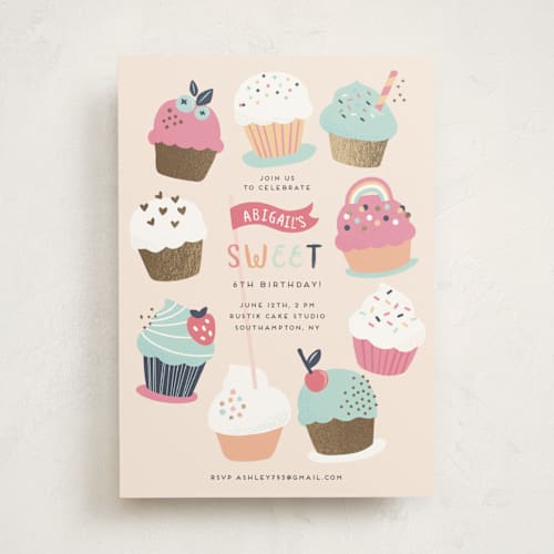 This is a cotton candy kids birthday invitations with foil pressed by peetie design called rainbow sprinkles printing on signature in standard