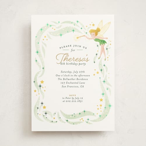 This is a magic kids birthday invitations with foil pressed by curiouszhi called disney's tinkerbell fairy stardust printing on signature in standard