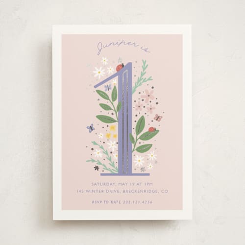 This is a wisteria kids birthday invitations with foil pressed by Hudson meet Rose called garden printing on signature in standard