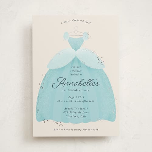 This is a sky kids birthday invitations with foil pressed by Megan Cash called disney cinderella princess dress printing on signature in standard