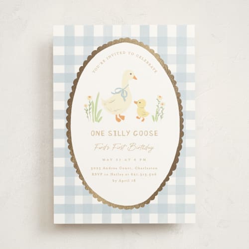 This is a sky kids birthday invitations with foil pressed by Creo Study called vintage goose printing on signature in standard