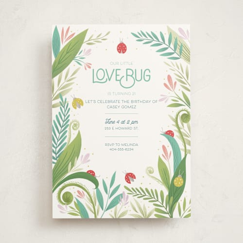 This is a ladybug kids birthday invitations with standard by Gia Graham called little love bug printing on signature in standard